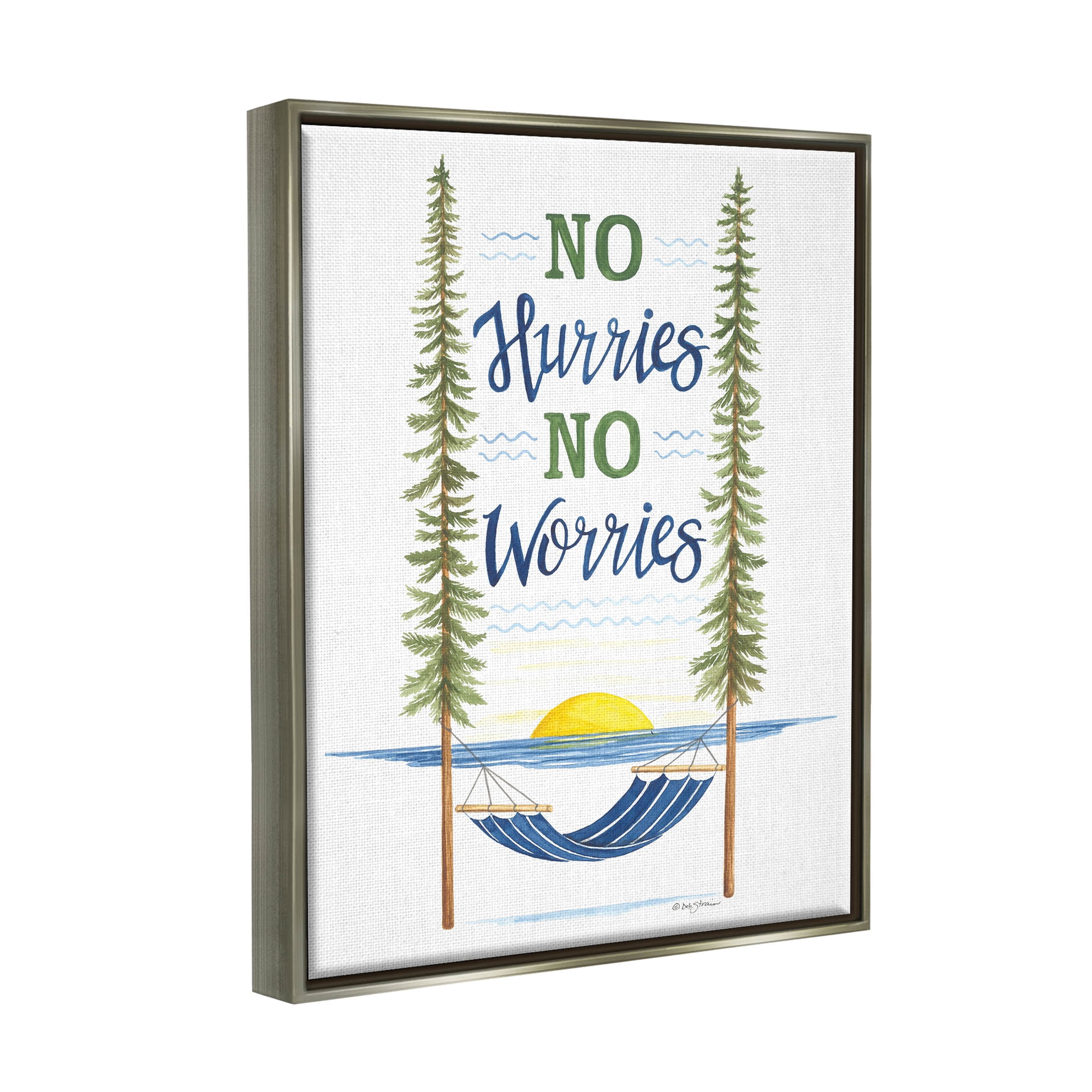 No Hurries Worries Hammock Scene Inspirational Graphic Art Luster Gray Framed Art Print Wall Art