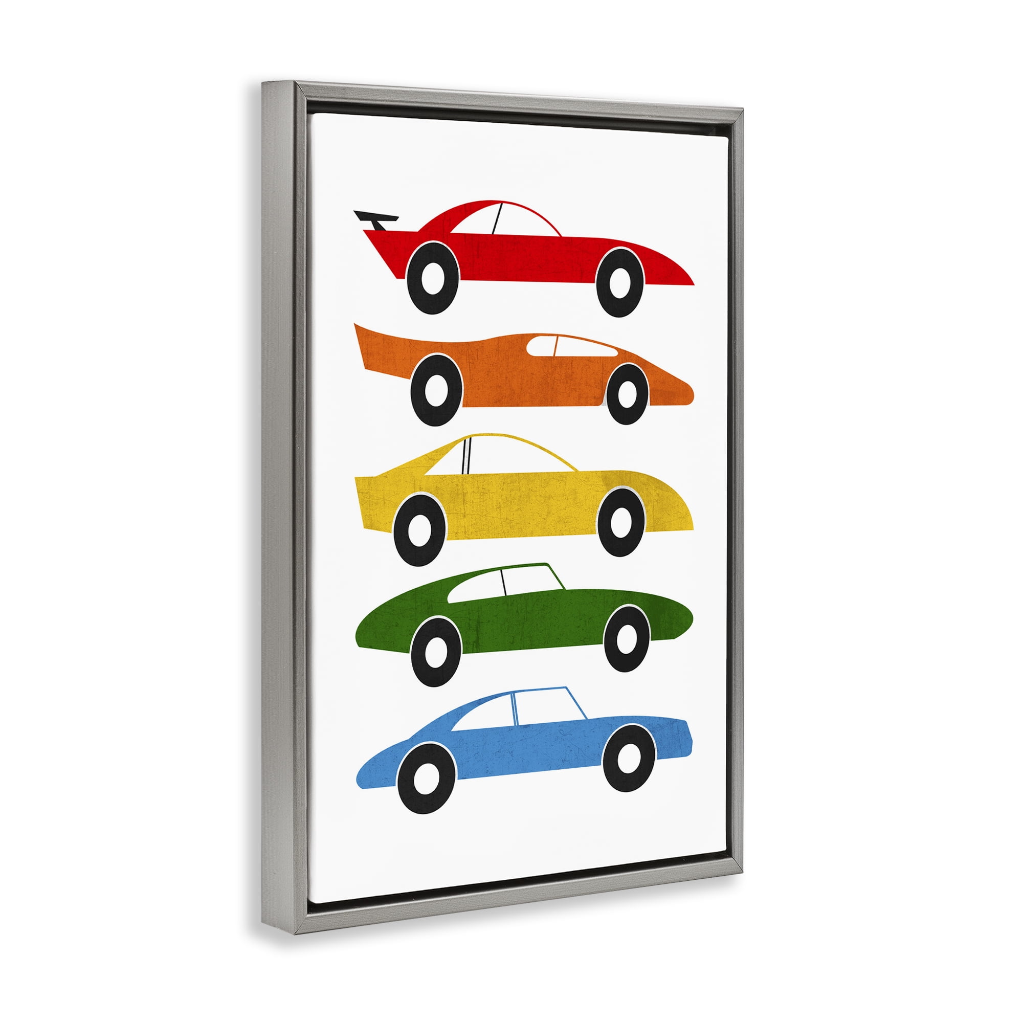 Stupell Industries Colorful Midcentury Cars Gray Framed Floater Canvas Wall Art, design by Tom Quartermaine