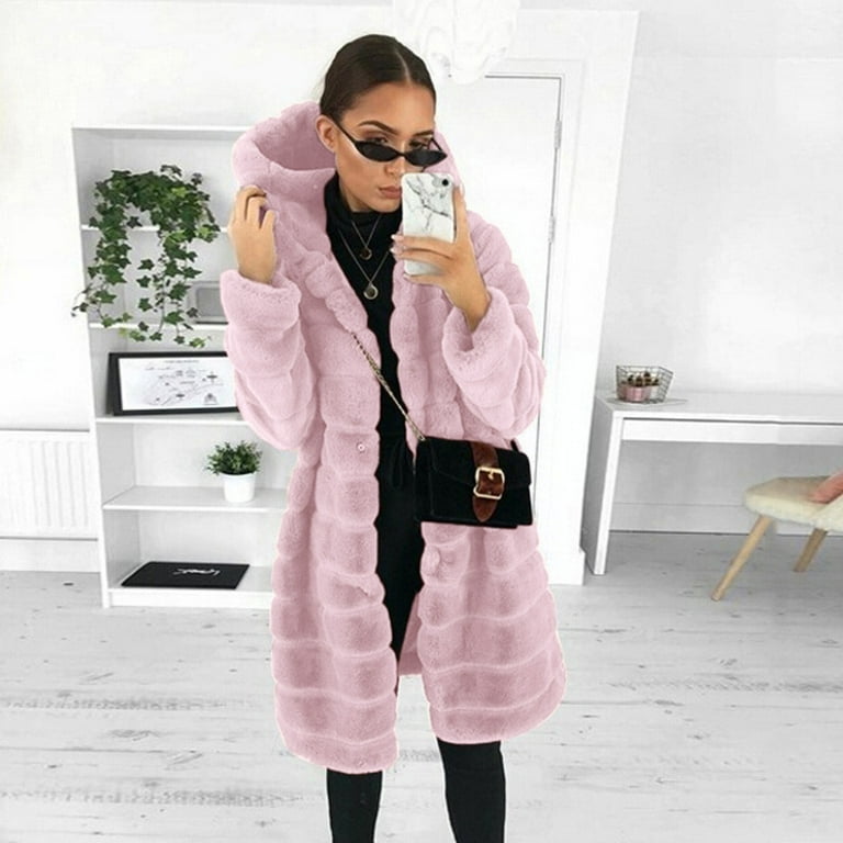 BVnarty Women's Jacket Coat Plus Size Solid Color Hooded Neck Long Sleeve  Plush Warm Gilet Long Vast Winter Fashion Top Shacket Jacket Casual  Lightweight Pink S 