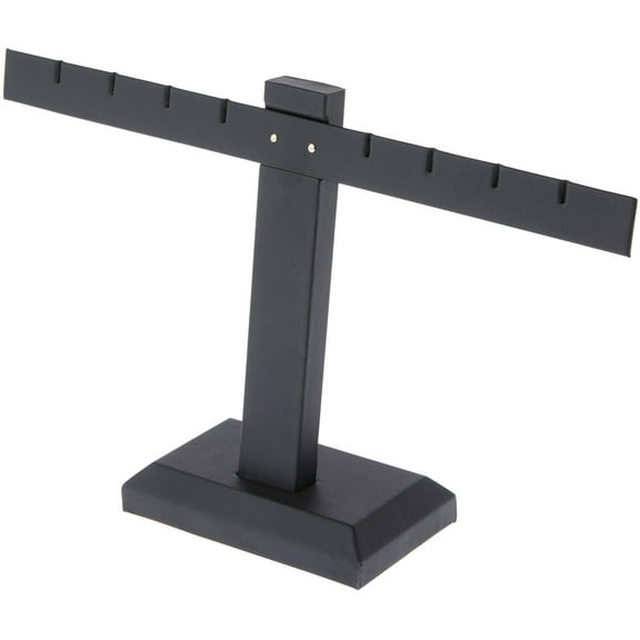 Plymor Black Faux Leather T-Bar, Four Pair Earring Display Stand, 10.25" W x 6" H
