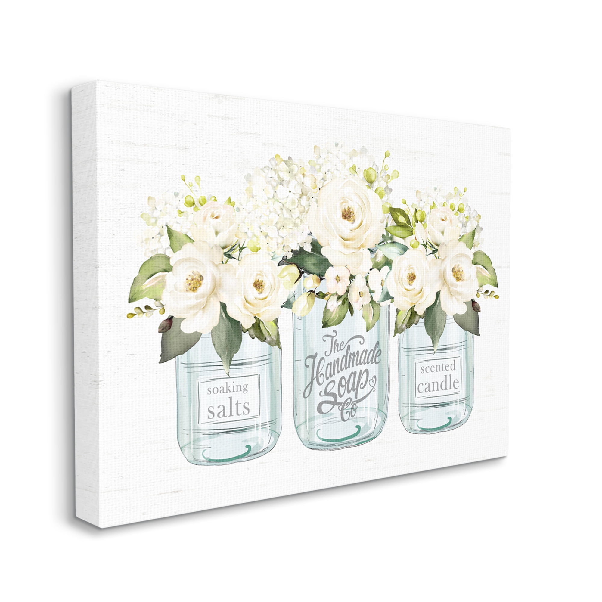 Stupell Industries Farmhouse Rose Blossom Bouquets Varied Country Jars Graphic Art Gallery Wrapped Canvas Print Wall Art, Design by Lettered and Lined