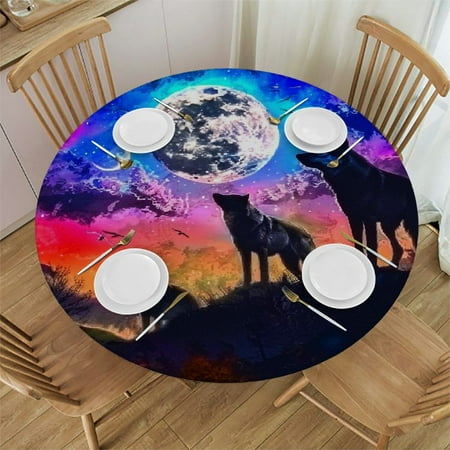 

Orinice Wolfs Moon Fantasy Round Table Cover Stain Resistant Washable Indoor Outdoor Tablecloth Kitchen Dining Wedding Parties Full Width Single-Sided Printing 100% Polyester Fiber 46-50