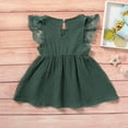 thumbnail image 2 of AMERTEER Robe d'Été Sans Manches en Coton et Lin pour Bébé Fille Robe Décontractée à Bords en Dentelle Robe Nœud, 2 of 7