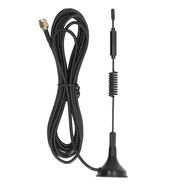 antena casera antenas de internet de cobre de alta ganancia 8dbi para máquina anggrek otros — antena vertical con base magnética y cable RG174 largo con conector SMA macho; bobina de ajuste en el mástil, material especificado en cobre, banda 700–2700 MHz e impedancia 50 ohm, adecuada para módulos de red y monitoreo inalámbrico.