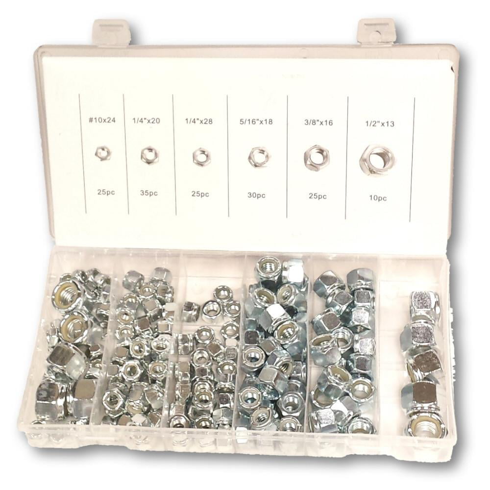 150 PCS Nylon Lock Nut Assortment Zinc Plated Steel Bolts Nuts Case Assorted 