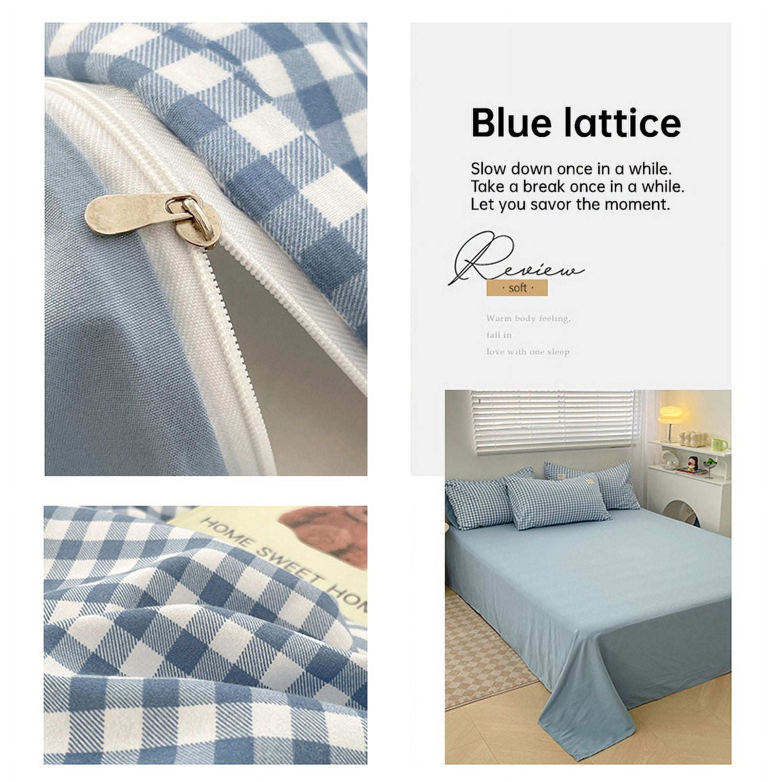 China Cotton Small Plaid Duvet Cover, 86.6x94.5 Inches, Blue Plaid