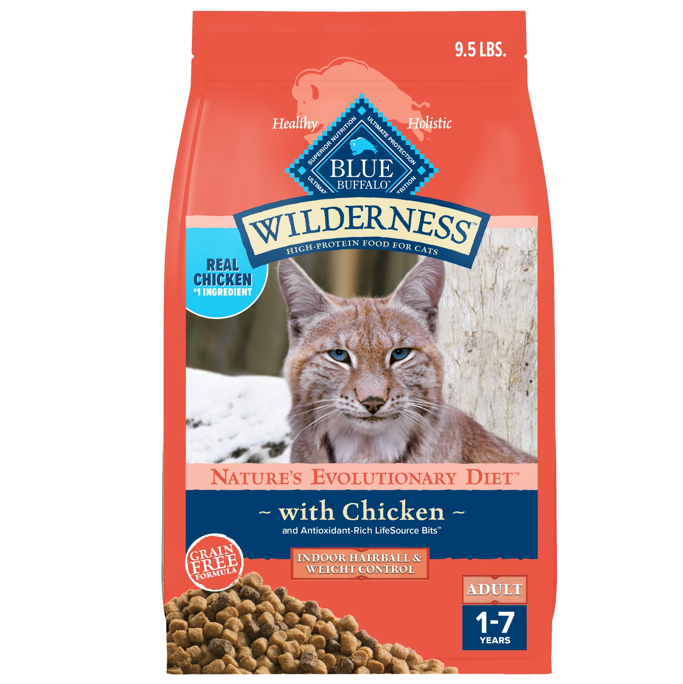 (2 pack) Blue Buffalo Wilderness Dry Cat Food, Weight and Hairball Control, Chicken, 9.5-lb. Bag