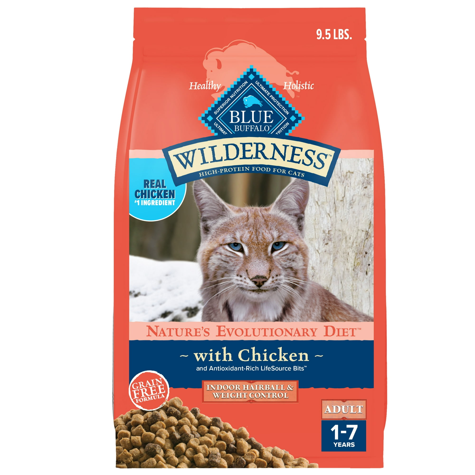 Blue Buffalo Wilderness Dry Cat Food, Weight and Hairball Control, Chicken, 9.5-lb. Bag