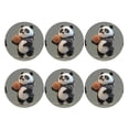 thumbnail image 2 of Pofeuu Cartoon Pandas Basketball Print Leather Coasters Set of 6, Round Cups Mugs Mat Pad for Home Kitchen Heat Resistant Drink Coasters,Round Shape, 2 of 7