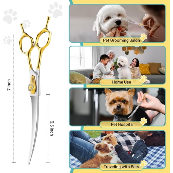 ETHYXE 7" Thinning Shears for Dogs & Ethyxe 7 Inch Curved Grooming Scissors for Dogs and Pets