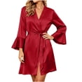 thumbnail image 3 of Bovxnpu Womens Robes Bathrobes 3/4 Sleeve Thin Bathrobe with Ruffle Fashion Casual Sleepwear, 3 of 6
