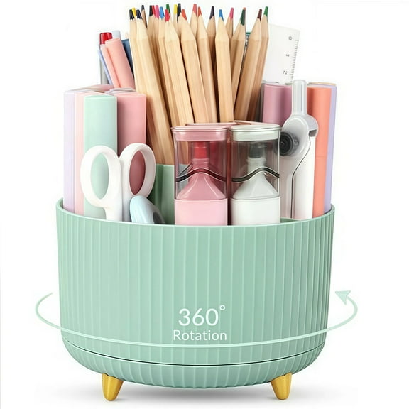 SUSWIM 5-Compartment Desktop Organizer & Holder with Rotating Organizers, Bean Green