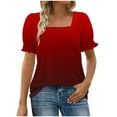 thumbnail image 6 of ShiShine Tops for Women Summer Casual Ruffle Trim Sleeve Gradient Color Square Neck T Shirts, 6 of 7