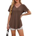 thumbnail image 4 of Camiseta OFEEFAN para mujer, cuello en V, manga corta, holgada, marrón, talla M, 4 of 6