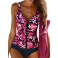 thumbnail image 1 of Women’s Tummy Control One Piece Swimsuit Ruffle Floral Print V-Neck Bathing Suit S-2XL, 1 of 4