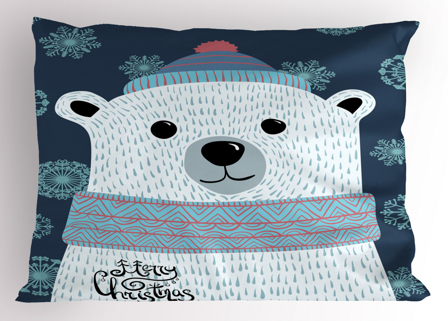 Polar Bear Pillow Sham, Christmas Portrait of A Bear in Winter