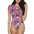thumbnail image 2 of Picia Colorful Cute French Bulldog Womens One Piece Swimsuits Modest Tummy Control Bathing Suits Lace Up Slimming Swim Suit-Small, 2 of 9