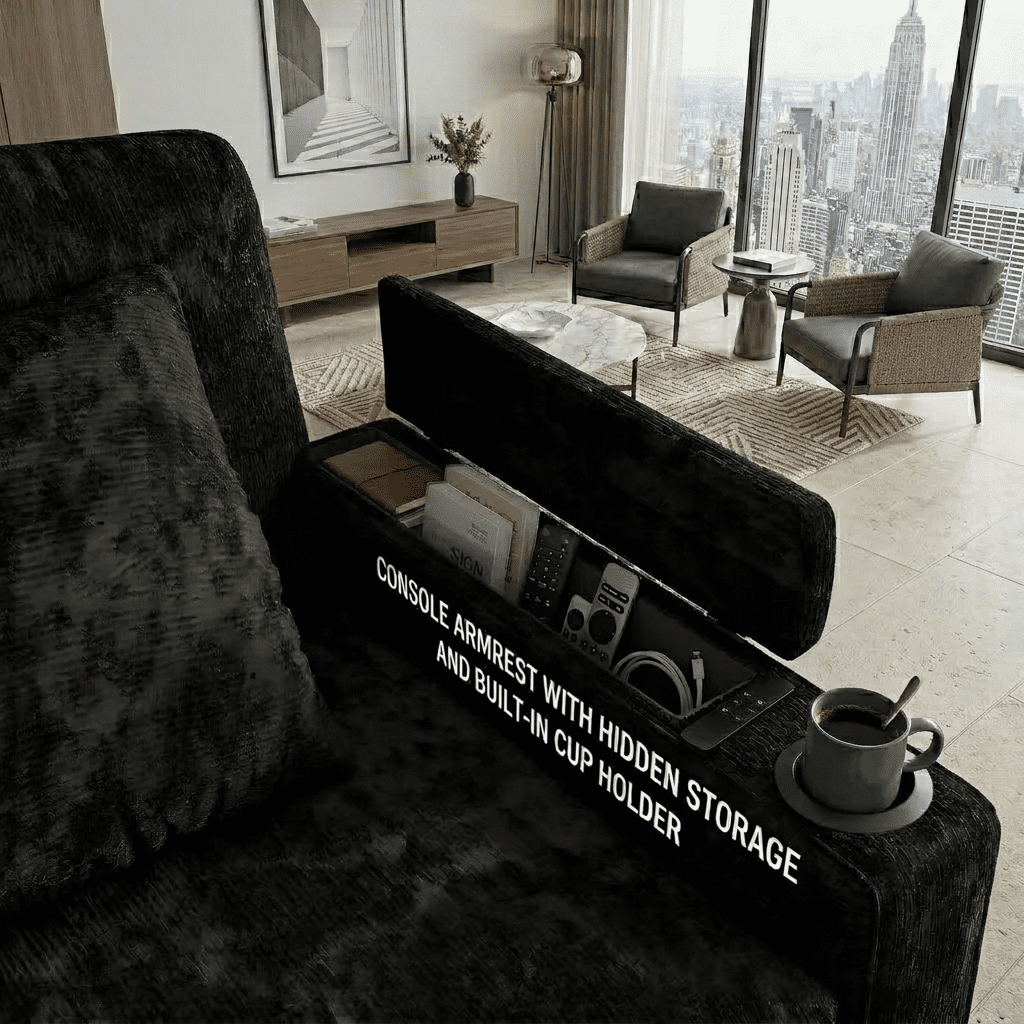EPOWP 108" Sectional Sleeper Sofa, 7-Seater L-Shaped Modular Couch with Pull-Out Sofa Bed, Adjustable Backrest, Side Table & Charging Ports, Chenille Sectional Sofa for Living Room, Black