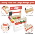 thumbnail image 4 of OLAKIDS Grocery Store Marketplace Toy, Kids Wooden Market Stand Pretend Play Set with Chalkboard Cash Register and 36 Fruit Veggies Pieces, Shop Playset Gift for Boys Girls Ages 3+, 4 of 8