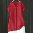 thumbnail image 2 of Camisa de lino para mujer: talla grande, manga corta, cuello en V, color liso, 2 of 4