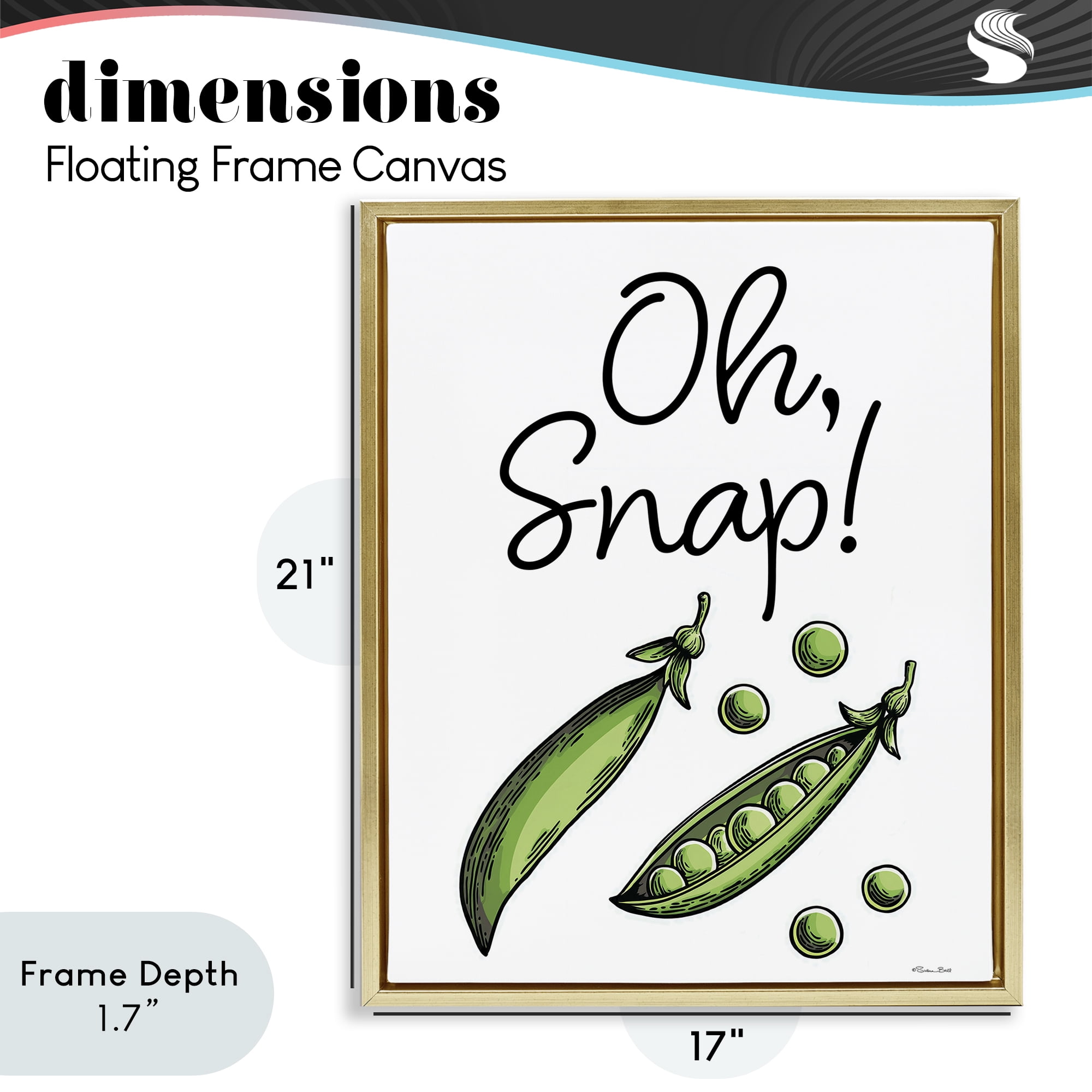Stupell Industries Oh Snap Peas Gold Framed Floater Canvas Wall Art, design by Susan Ball