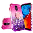 thumbnail image 3 of SOGA Rhinestone Floating Liquid Quicksand Cover Cute Phone Case Compatible for LG Stylo 4 Q710 Case, LG Q Stylus Case, with Embedded Metal Ring for Magnetic Car Mounts and Lanyard - Pink on Purple, 3 of 5