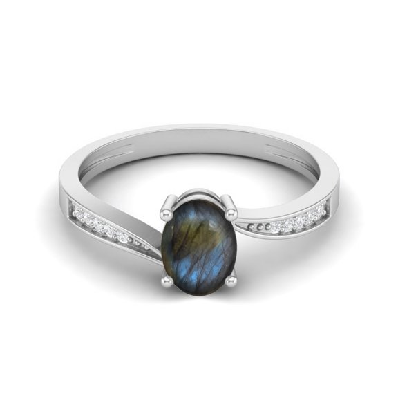 1.20 Cts Oval Labradorite 925 Sterling Silver Solitaire Accent Woman Halo Valentines Day Gifts Ring