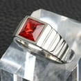 thumbnail image 3 of HIJONES Men's Red Stone Ring Stainless Steel Square Crystal Gemstone Simple Vintage Statement Rings Silver Size 9, 3 of 4