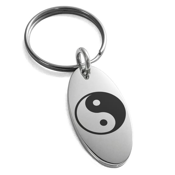 Stainless Steel Yin Yang Engraved Small Oval Charm Keychain Keyring