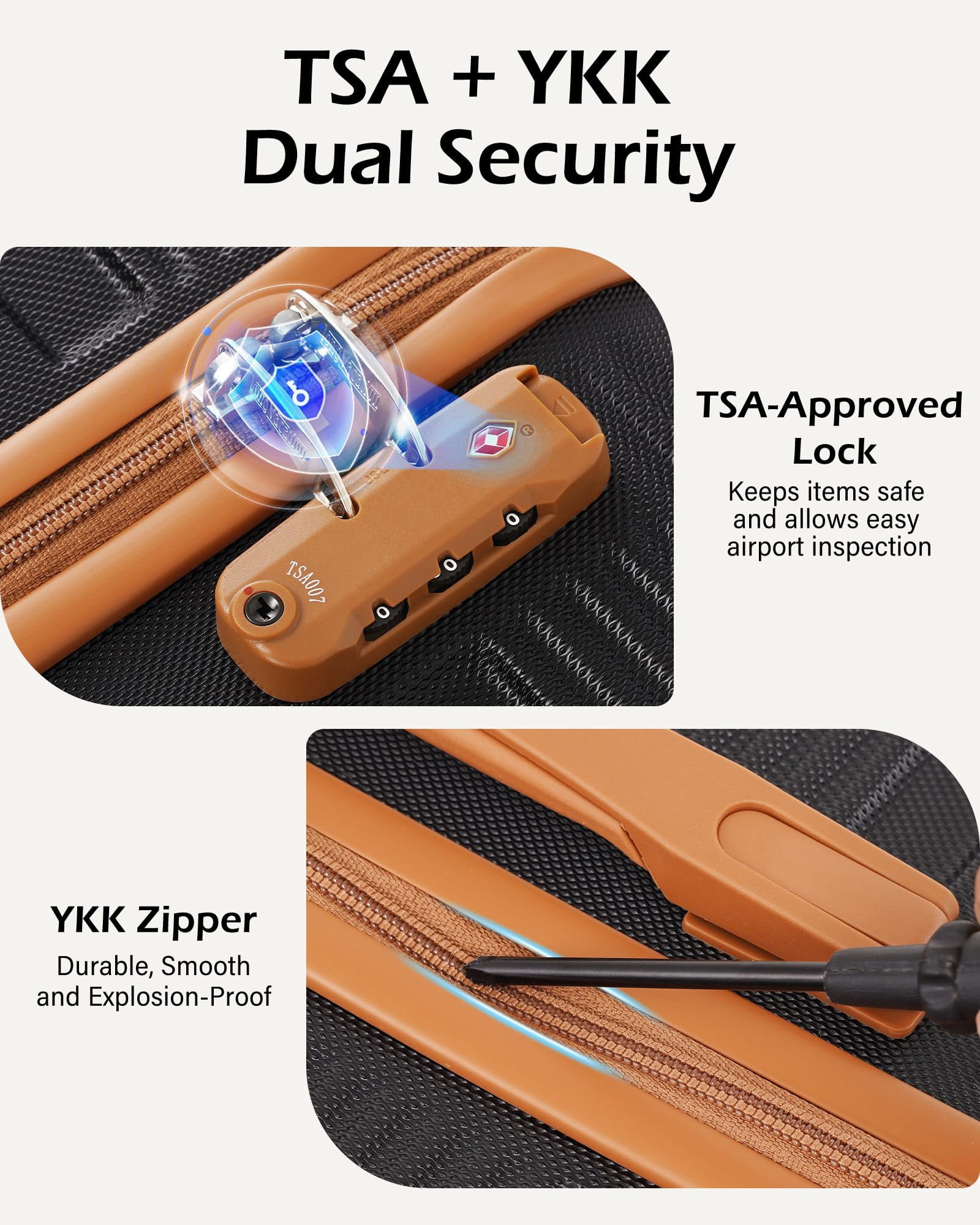 LONG VACATION 3 Piece Carry On Luggage Set with Backpack, 20 Inch Carry Suitcase with Spinner Wheels, ABS+PC Hardshell Suitcase set with TSA Lock & YKK Zipper
