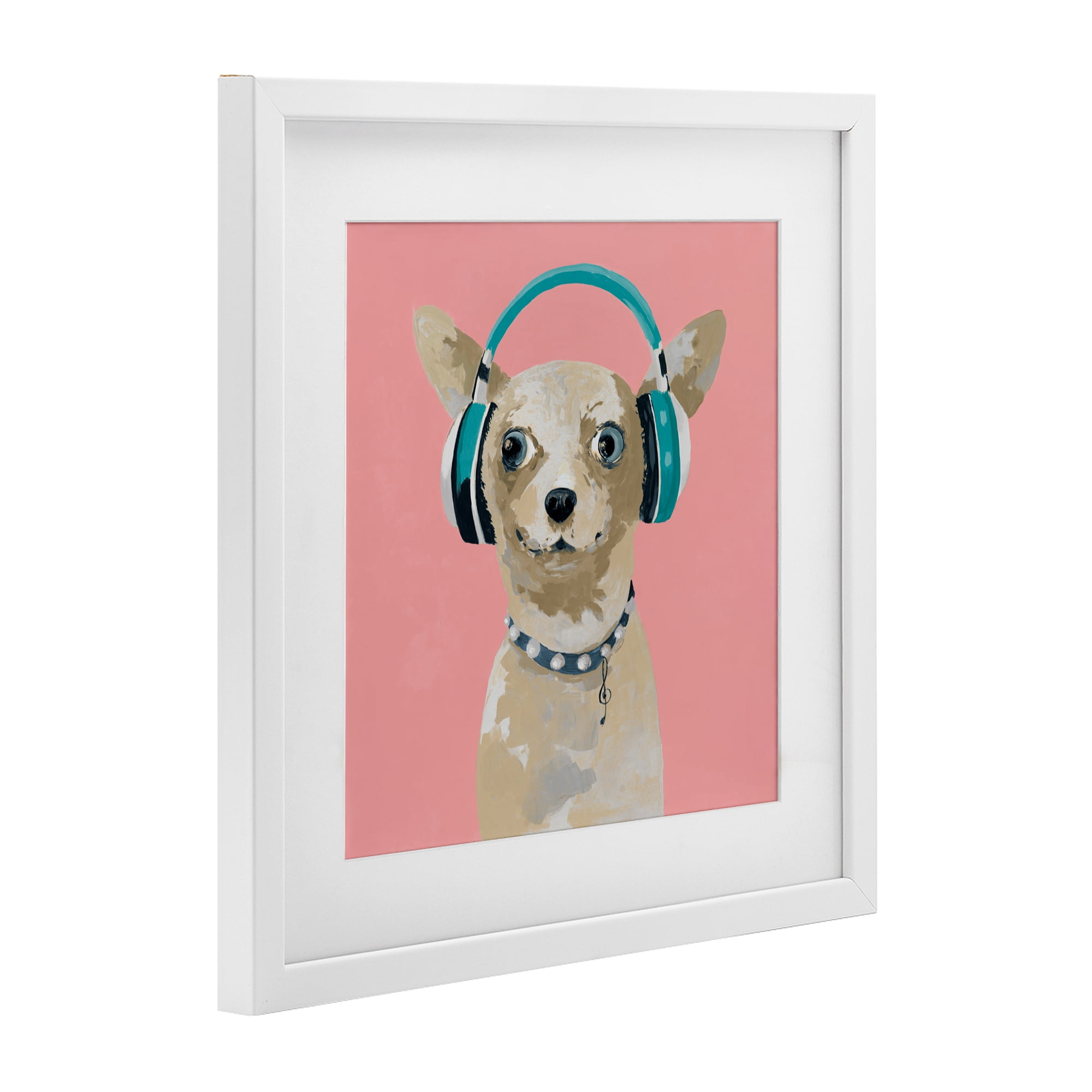 Stupell Industries Jammin' Pup on Pink White Framed Print Under Glass, design by Lorenzo Collective