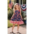 thumbnail image 2 of Girls Independence Day Dress Square Neck Bow Shoulder A-Line Flowy 4th of July Outfit for 2-3 Years, Flag, 2 of 10