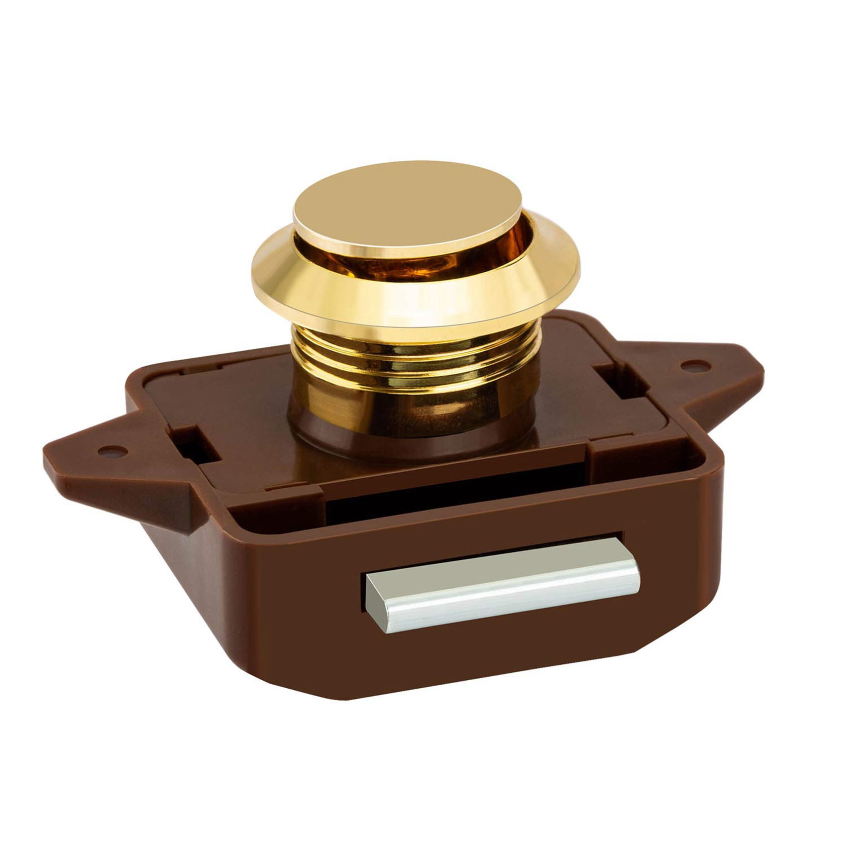 15Pcs Keyless Push Button Catch Door Knob Lock for RV Caravan Cabinet Boat Motor Home Cupboard, Brown Gold