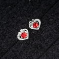 thumbnail image 4 of Burning Heart Earrings, 925 Silver Earrings for Women, Red Cubic Zirconia, 4 of 5