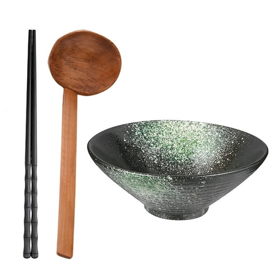 LEORX Ceramic Large Noodle Bowl Green Ceramic 3Pcs