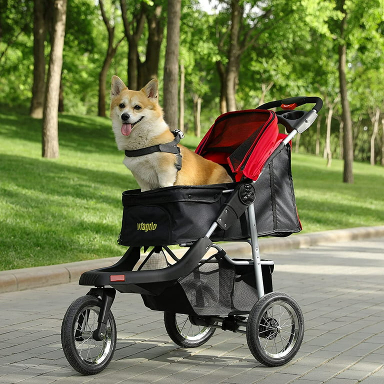 Premium Heavy Duty Pet Stroller for Small Medium Dogs & Cats, 3-Wheel Cat  Stroller, Foldable Dog Stroller with Suspension System/Link Brake/Hand