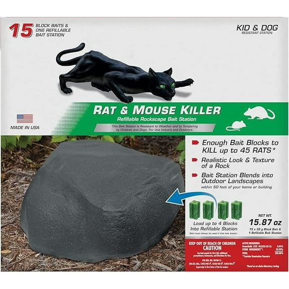 EnjinZZ Rockscape Bait Station: Rat and Mouse Killer, Discreetly Place Outdoors, Refillable, Kid and Dog Resistant