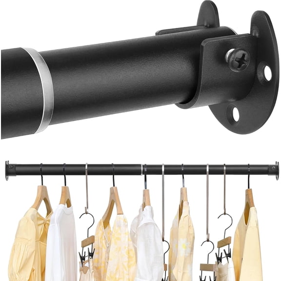 Closet Rods for Hanging Clothes - Heavy Duty, Length Adjustable (Black, 30.5" - 40")