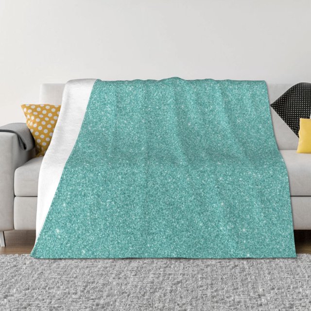Balery Teal Green Glitter Manta de Franela con Dibujo, Lujo Ultra Suave y Cálido, Antipelusa y Resistente a las Arrugas para Cama, Sofá, Camping -40"x30"