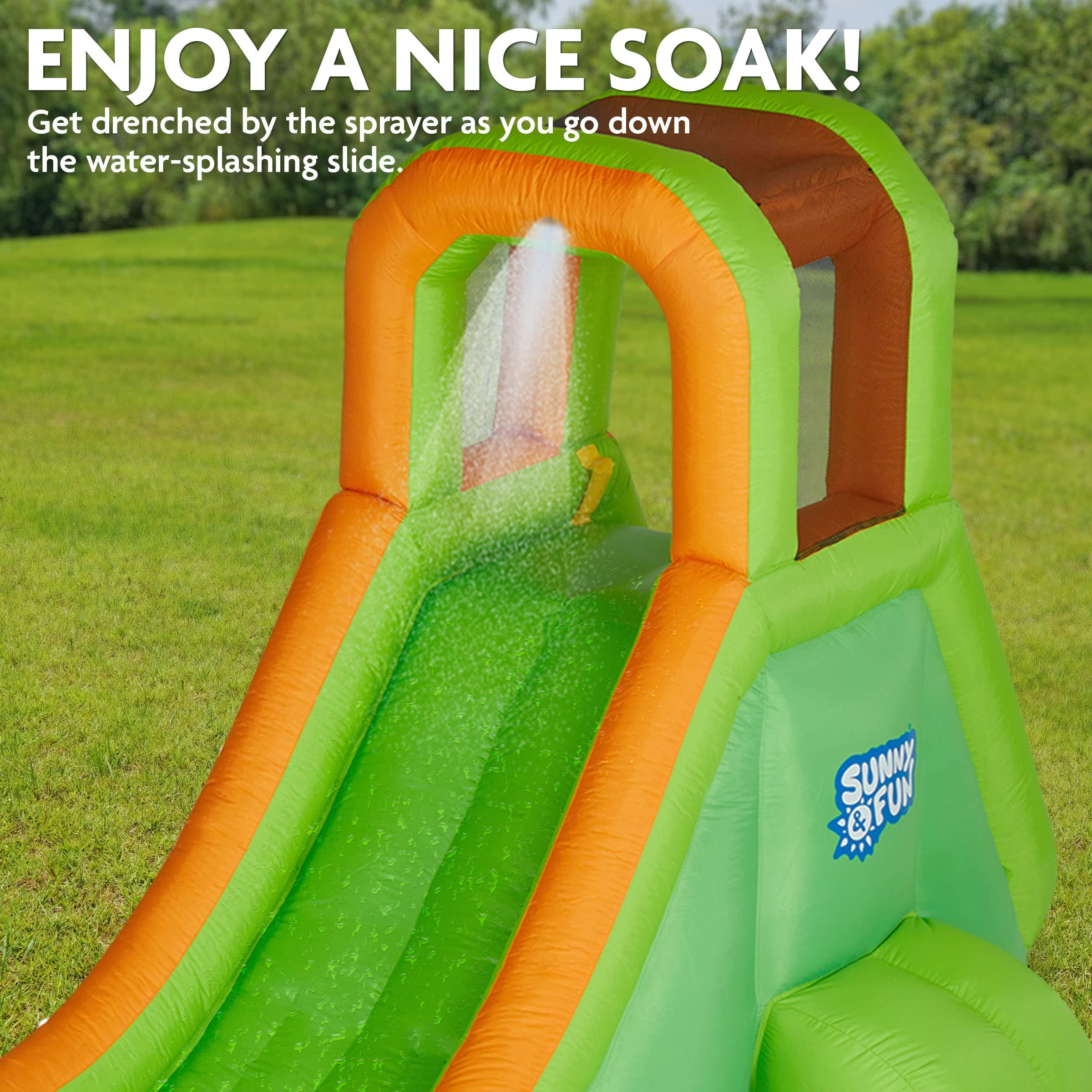 Sunny & Fun Fun Water Slide Park Inflatable Water Slides with Climbing Wall & Deep Pool