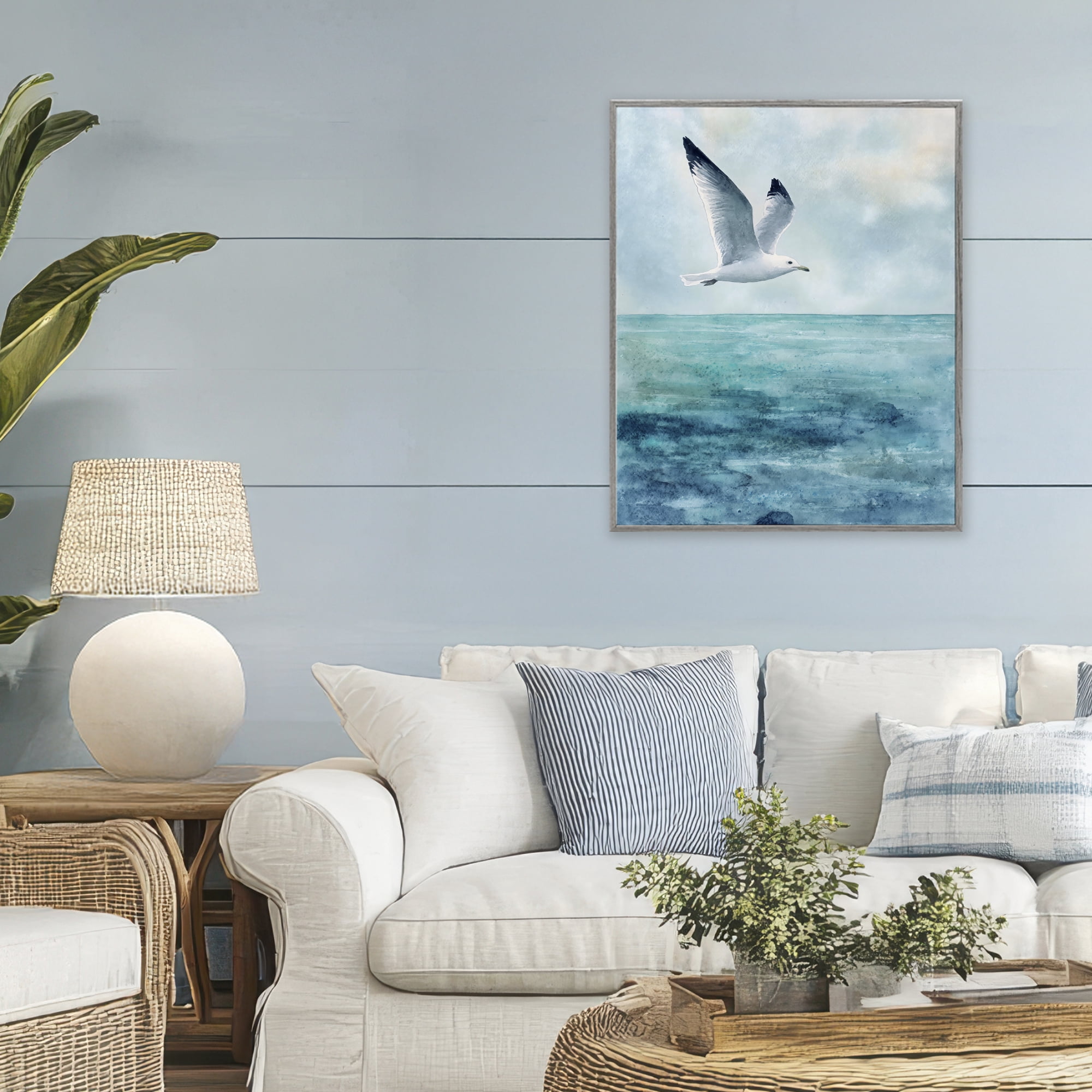 Stupell Industries Seagull With Black Tips Gray Framed Giclee Art, design by Franklyn Gregory