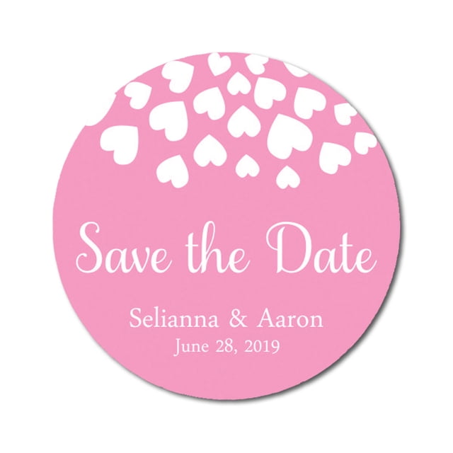 Darling Souvenir Round 45 Pieces Hearts Save The Date Stickers Wedding Personalized Bride Groom Names And Date Envelope Seals - Light Pink