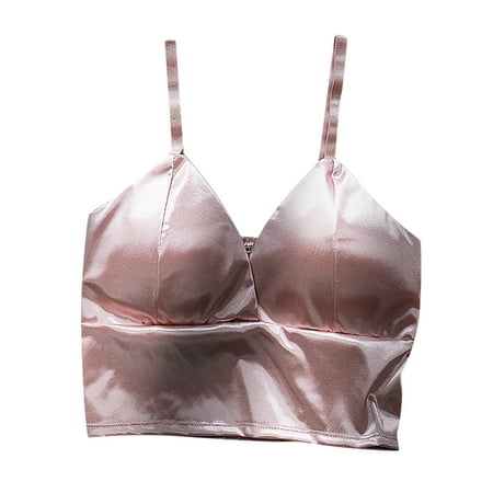 

SOOMLON Bra for Women Fashion V Neck Sling Wrap Chest Satin Bra Top Gym Bras Girls Bra Pink One Size