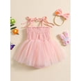 thumbnail image 3 of Argulvti Infant Baby Girls Birthday Jumpsuit Letter Embroidery Mesh Tulle Sleeveless Romper and Headband Set, 3 of 8