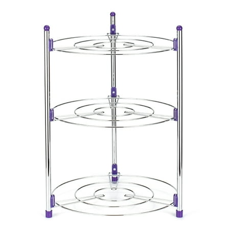 Kitchen Pot Rack Crock Pot Shelf Chrome-Plated 3 Tier Round Shelf Storage Tower Crock Pot Heat Insulation Pot Holder
