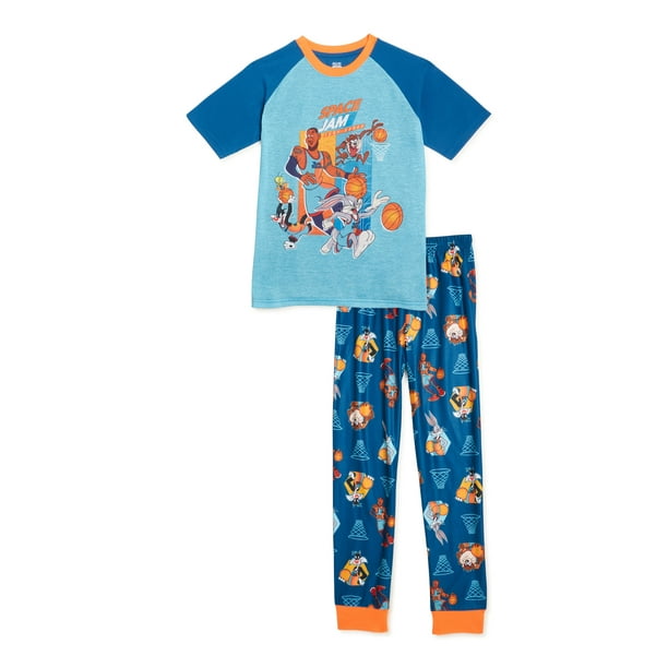 Space Jam Boys Short Sleeve Top and Pants, 2Piece Pajama Set, Sizes 4