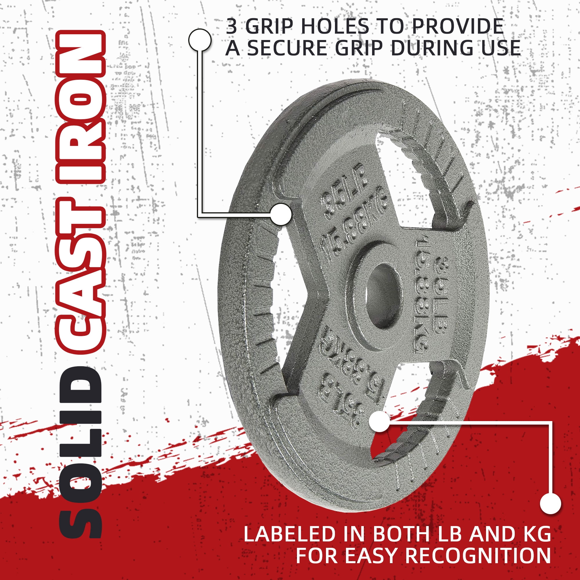 BalanceFrom Cast Iron Weight Plates，1-Inch or 2-Inch Center Hole, Multiple Sizes & Sets Available，for Strength Training & Weightlifting
