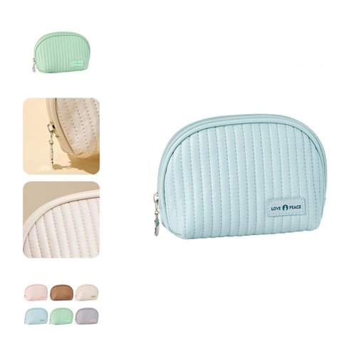 Cosmetic Bag Portable Smooth Zipper Cream Texture Faux Leather Lipstick Eye Shadow Makeup Brush Storage Pouch for Daily Use