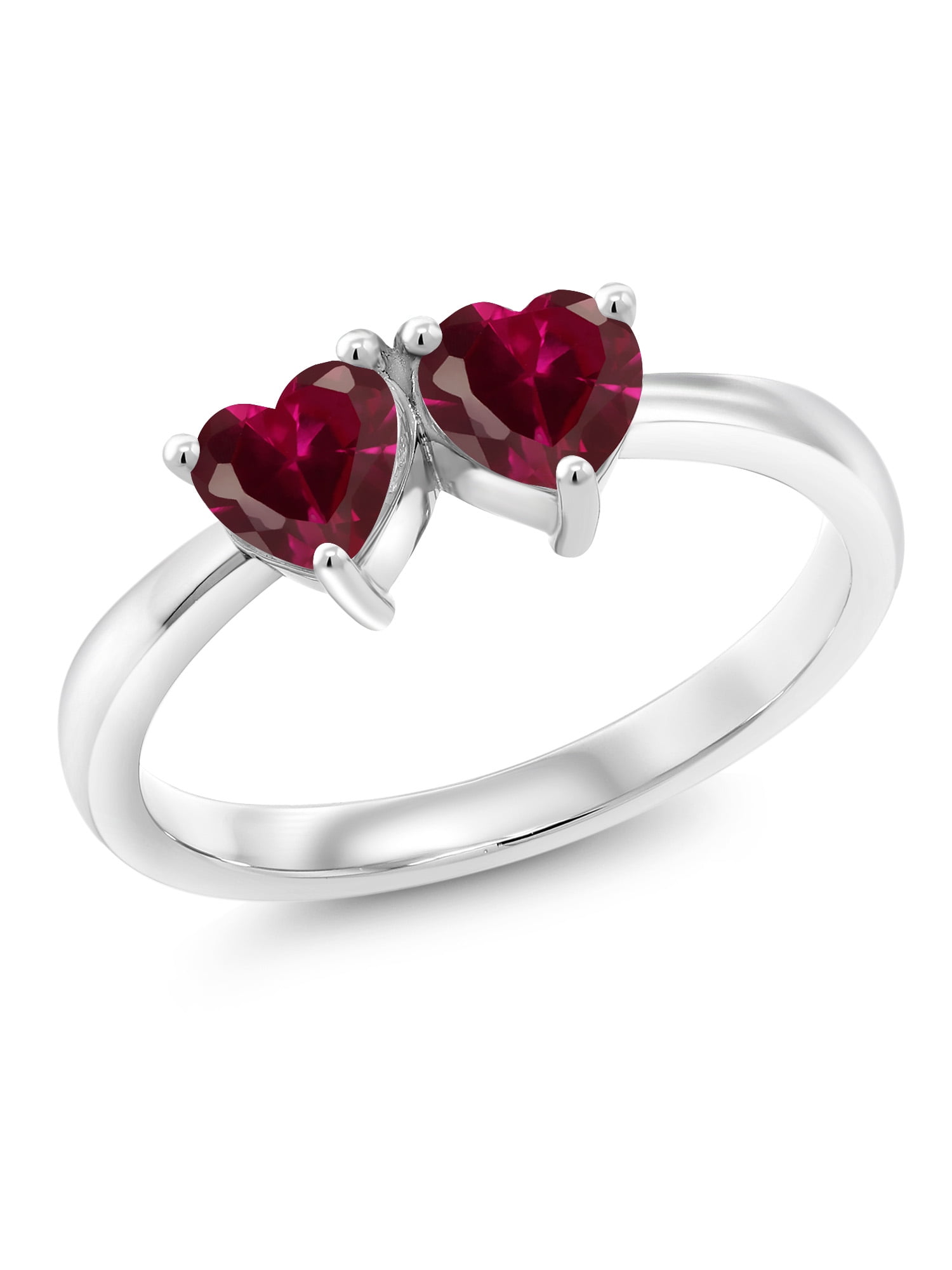 1.20 Ct Heart Shape Red Created Ruby 925 Sterling Silver Ring 