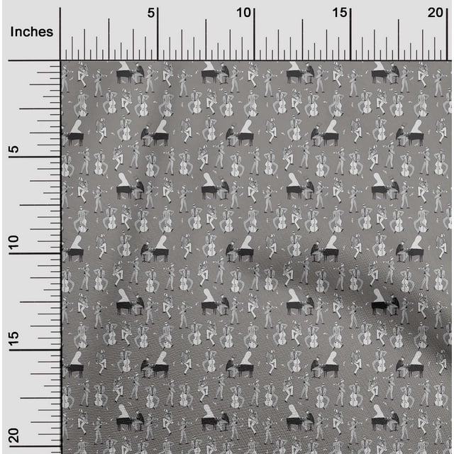 oneOone Polyester Lycra Medium Gray Fabric Men|Guitar & Piano Musical Instrument Sewing Craft Projects Fabric Prints By Yard 56 Inch Wide